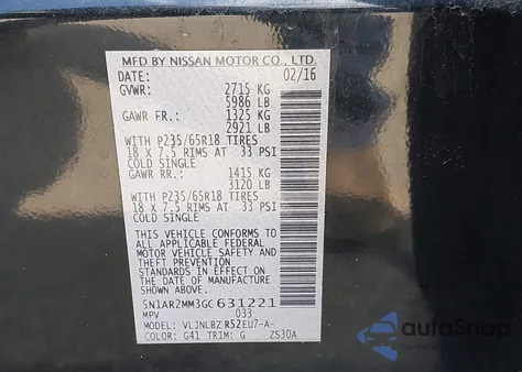 2016 Nissan Pathfinder S z USA, uszkodzony, nr VIN 5N1AR2MM3GC631221